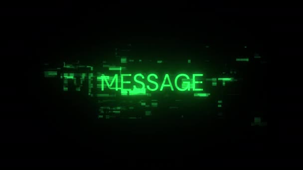 テクノロジー障害のスクリーンエフェクトによるメッセージテキスト さまざまな種類の干渉との壮大なスクリーン グリッチ ループド — ストック動画