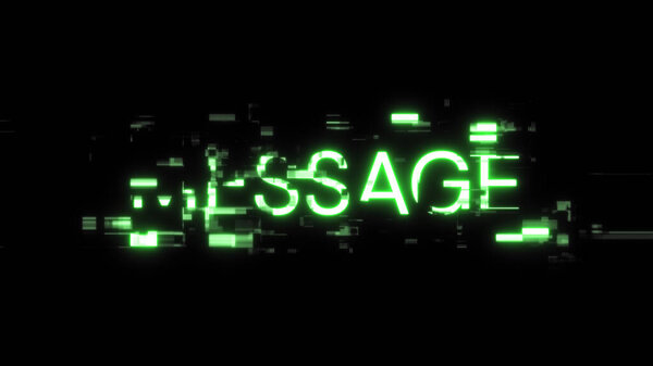 3D рендеринг текста сообщения с экранными эффектами технических сбоев. Захватывающий сбой экрана с различными видами помех