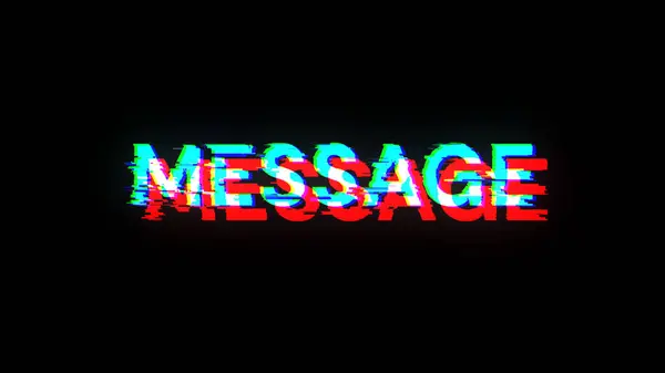 3D rendering message text with screen effects of technological failures. Spectacular screen glitch with various kinds of interference
