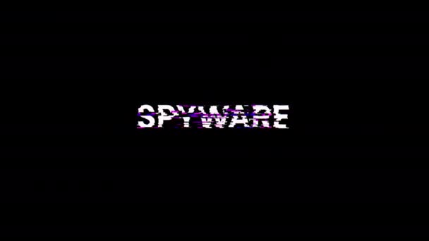 テクノロジー障害のスクリーンエフェクトによるスパイウェアテキスト さまざまな種類の干渉との壮大なスクリーン グリッチ ループド — ストック動画