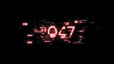 Teknolojik arızaların ekran efektleriyle 2047 metni oluşturuluyor. Çeşitli parazitlerle muhteşem ekran arızası