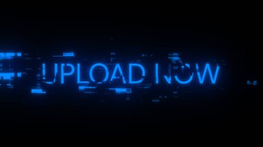 3D yükleme şimdi teknolojik arızaların ekran efektleri ile metin. Çeşitli parazitlerle muhteşem ekran arızası