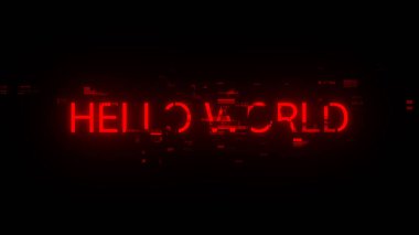 Teknolojik arızaların ekran efektleriyle Merhaba Dünya metni oluşturuluyor. Çeşitli parazitlerle muhteşem ekran arızası