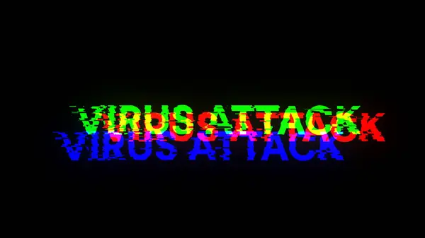 stock image 3D rendering virus attack text with screen effects of technological failures. Spectacular screen glitch with various kinds of interference
