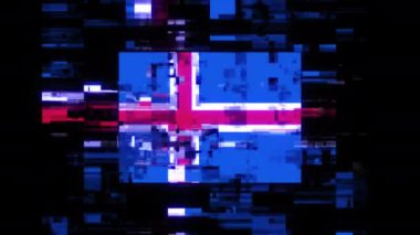 Teknolojik arızaların ekran etkileriyle İzlanda bayrağı. Çeşitli parazitlerle muhteşem ekran arızası. Döngülü