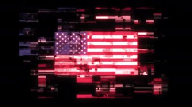 Teknolojik arızaların ekran etkileriyle ABD bayrağı. Çeşitli parazitlerle muhteşem ekran arızası. Döngülü