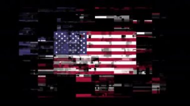 Teknolojik arızaların ekran etkileriyle ABD bayrağı. Çeşitli parazitlerle muhteşem ekran arızası. Döngülü