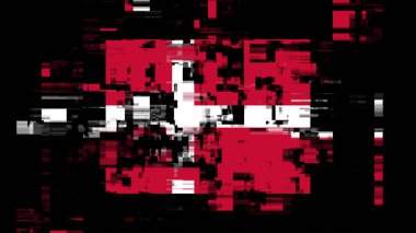 3 boyutlu Danimarka bayrağını teknolojik arızaların ekran efektleri ile donatmak. Çeşitli parazitlerle muhteşem ekran arızası