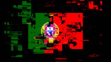 3 boyutlu Portekiz bayrağı, teknolojik arızaların ekran efektleri. Çeşitli parazitlerle muhteşem ekran arızası