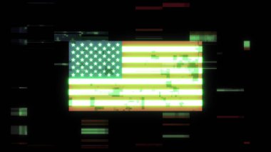 3D ABD bayrağını teknolojik arızaların ekran etkileriyle donatmak. Çeşitli parazitlerle muhteşem ekran arızası