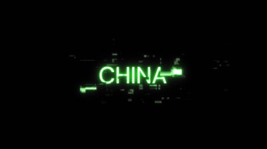 3 boyutlu Çin metni teknolojik arızaların ekran efektleri ile oluşturuluyor. Çeşitli parazitlerle muhteşem ekran arızası