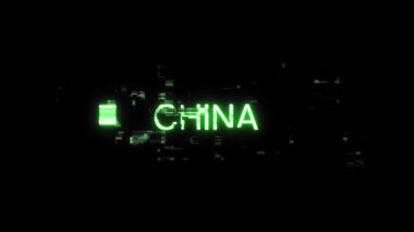 3 boyutlu Çin metni teknolojik arızaların ekran efektleri ile oluşturuluyor. Çeşitli parazitlerle muhteşem ekran arızası