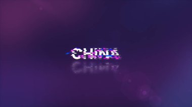 3 boyutlu Çin metni teknolojik arızaların ekran efektleri ile oluşturuluyor. Çeşitli parazitlerle muhteşem ekran arızası