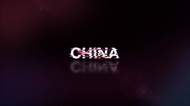 3 boyutlu Çin metni teknolojik arızaların ekran efektleri ile oluşturuluyor. Çeşitli parazitlerle muhteşem ekran arızası