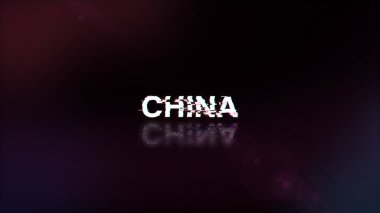 3 boyutlu Çin metni teknolojik arızaların ekran efektleri ile oluşturuluyor. Çeşitli parazitlerle muhteşem ekran arızası