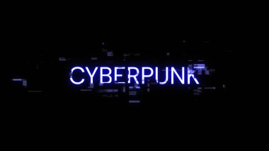 Teknolojik arızaların ekran etkilerini içeren 3 boyutlu Siberpunk metni. Çeşitli parazitlerle muhteşem ekran arızası