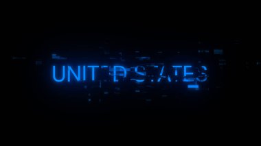 3D görüntüleme Birleşik Devletler metni teknolojik arızaların ekran efektleri ile. Çeşitli parazitlerle muhteşem ekran arızası