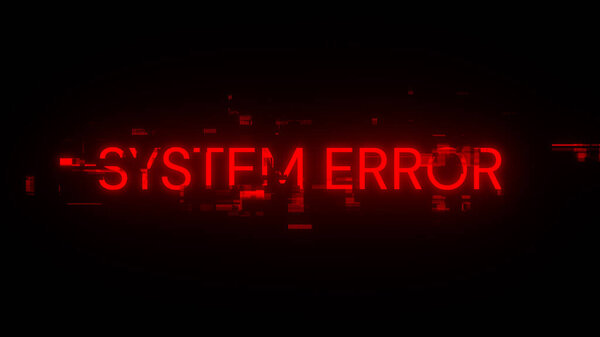 Текст ошибки системы 3D рендеринга с экранными эффектами технологических сбоев. Захватывающий сбой экрана с различными видами помех