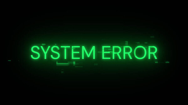 Текст ошибки системы 3D рендеринга с экранными эффектами технологических сбоев. Захватывающий сбой экрана с различными видами помех