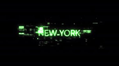 Teknolojik arızaların ekran efektleri olan New York metni. Çeşitli parazitlerle muhteşem ekran arızası. Döngülü