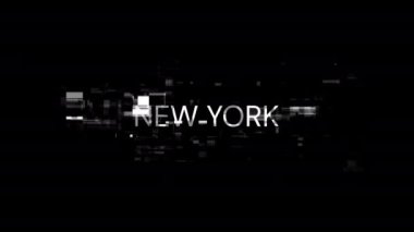 Teknolojik arızaların ekran efektleri olan New York metni. Çeşitli parazitlerle muhteşem ekran arızası. Döngülü
