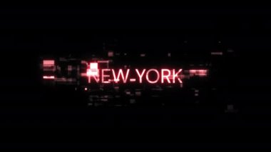 Teknolojik arızaların ekran efektleri olan New York metni. Çeşitli parazitlerle muhteşem ekran arızası. Döngülü