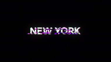 Teknolojik arızaların ekran efektleri olan New York metni. Çeşitli parazitlerle muhteşem ekran arızası. Döngülü