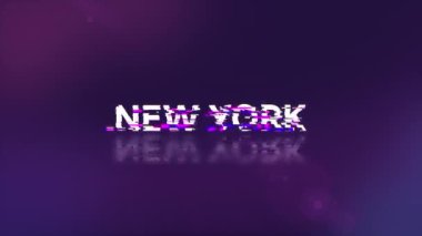 Teknolojik arızaların ekran efektleri olan New York metni. Çeşitli parazitlerle muhteşem ekran arızası. Döngülü