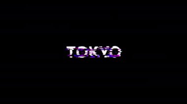 Teknolojik arızaların ekran efektleri içeren Tokyo metni. Çeşitli parazitlerle muhteşem ekran arızası. Döngülü