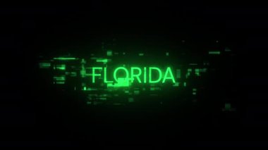 Teknolojik arızaların ekran efektleri içeren Florida metni. Çeşitli parazitlerle muhteşem ekran arızası. Döngülü