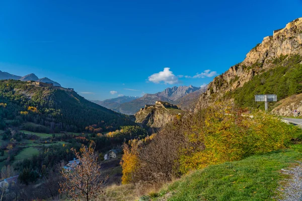 stock image Landscape in the French southern alps at in the middle of a large valley at Briancon in autumn