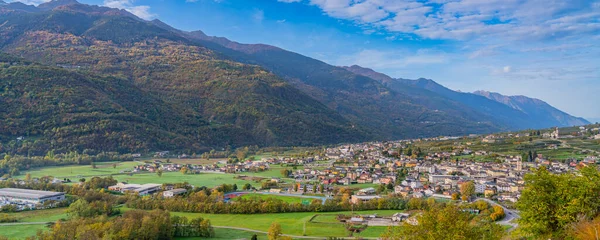 Aerial View Valley Chiuro Valtellina Italy Background Bergamasque Alps Prealps — Stock Photo, Image