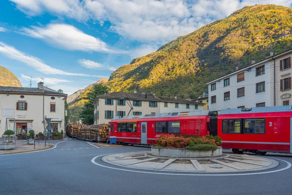 Bernina Express Rhaetian Railway Line Driving Town Tirano Italy — Stock Photo, Image