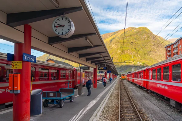 Tirano Italy October 2022 Bernina Express Rhaetian Railway Line Train — Stock Photo, Image