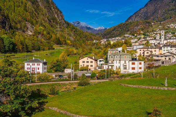 View Bernina Express Train Rhaetian Railway Line Brusio Italien Switzerland — Stock Photo, Image
