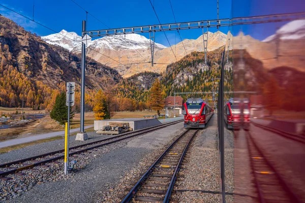 Cavaglia Switzerland October 2022 Bernina Express Rhaetian Railway Line Train — Stock Photo, Image