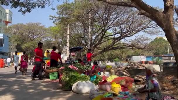 Puttaparthi Ινδία Φεβρουάριος 2023 Περπάτημα Μια Αγορά Λαχανικών Δρόμο Τους — Αρχείο Βίντεο