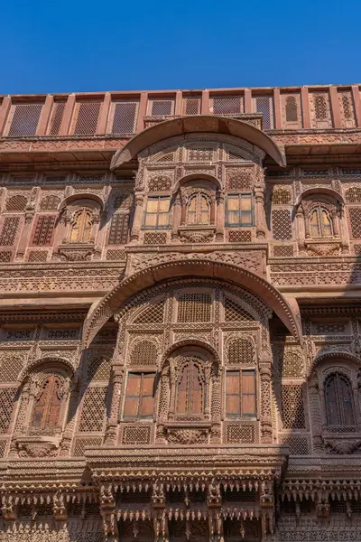 Detalhe Arquitetura Forte Mehrangarh Jodhpur Índia Mehrangarh Localizado Rajasthan Fotografias De Stock Royalty-Free