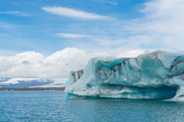 Joekulsarlon Glacier Lagoon Landscape with blue ice at south Iceland, background a mountain range with snow clipart