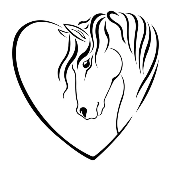 黒い馬の形で心のシルエット 動物の愛の概念 デザインは タトゥー エンブレム マスコット ステッカー シンボル Tシャツや服に印刷するのに適しています 分離ベクトル ロイヤリティフリーのストックイラスト