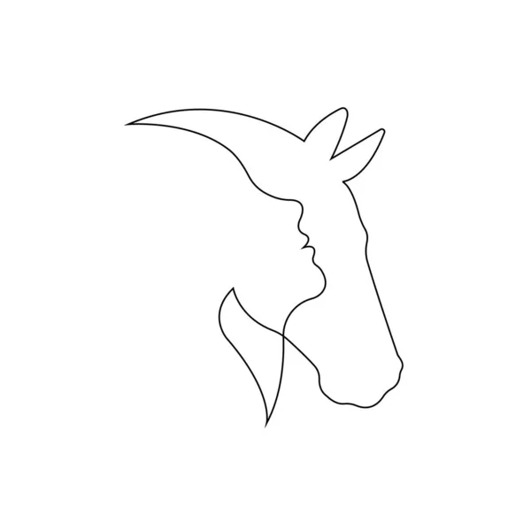 Dziewczyna Koń Narysowane Jednej Linii Koncepcja Miłości Ochrony Zwierząt Projekt — Wektor stockowy