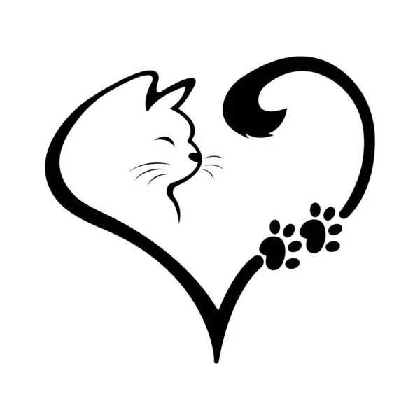 Gato Negro Forma Corazón Concepto Amor Animal Diseño Adecuado Para Ilustraciones de stock libres de derechos