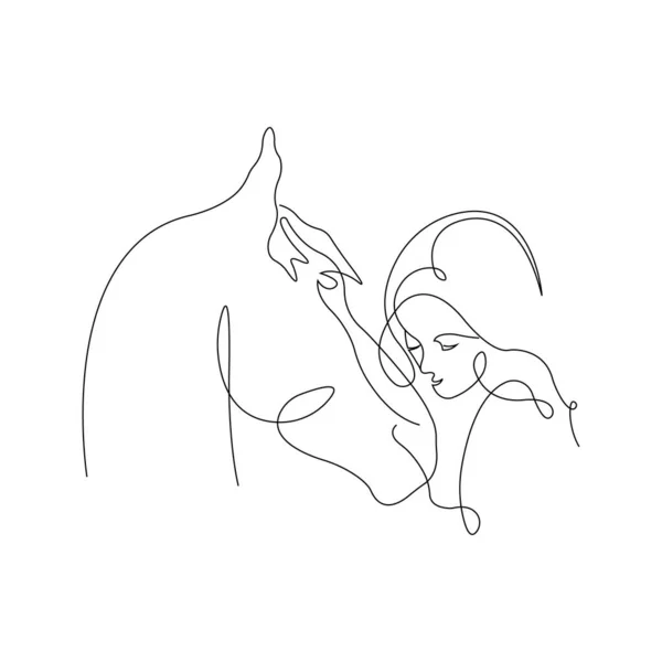 Cheval Fille Sont Dessinés Dans Style Minimalisme Concept Amour Protection — Image vectorielle