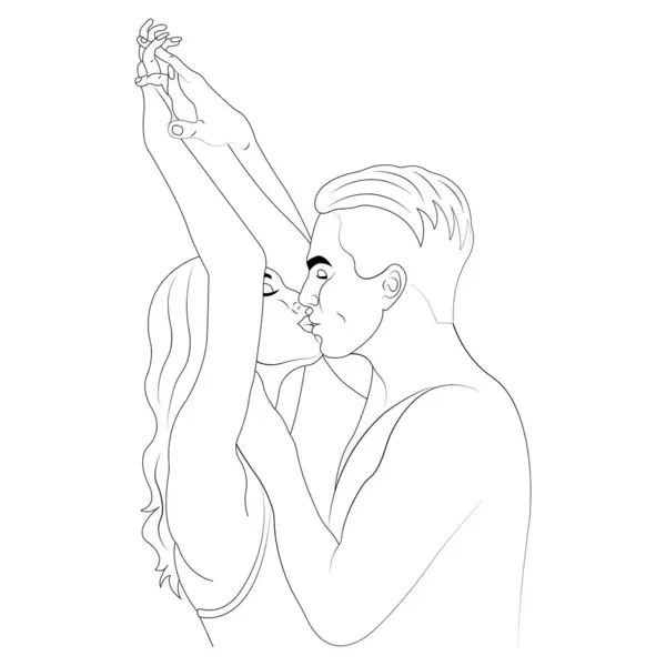 男は後ろから女の子を抱きしめ ミニマルなスタイルで描かれています バレンタインデー タトゥー 印刷物 愛のシンボル 優しさのためのデザイン ベクター ストックベクター