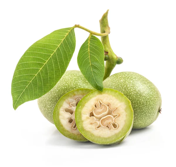 Zelené Ořechy Izolovaných Bílém Pozadí Stock Obrázky