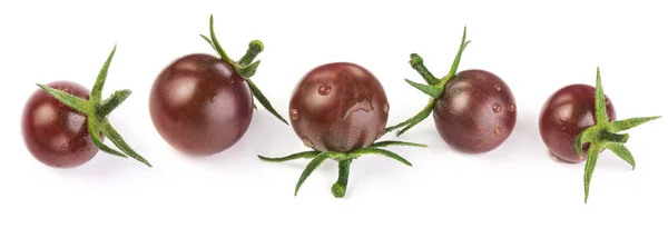 Tomate Fraîche Mûre Aux Cerises Noires Avec Pédoncule Vert Isolé — Photo