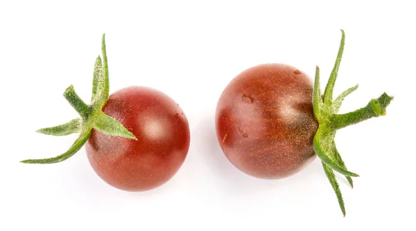 Tomate Cerejas Maduras Frescas Com Pedúnculo Verde Isolado Branco — Fotografia de Stock