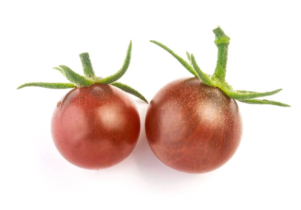 Świeże Dojrzałe Pomidory Wiśniowe Zielonym Peduncle Izolowane Białym — Zdjęcie stockowe