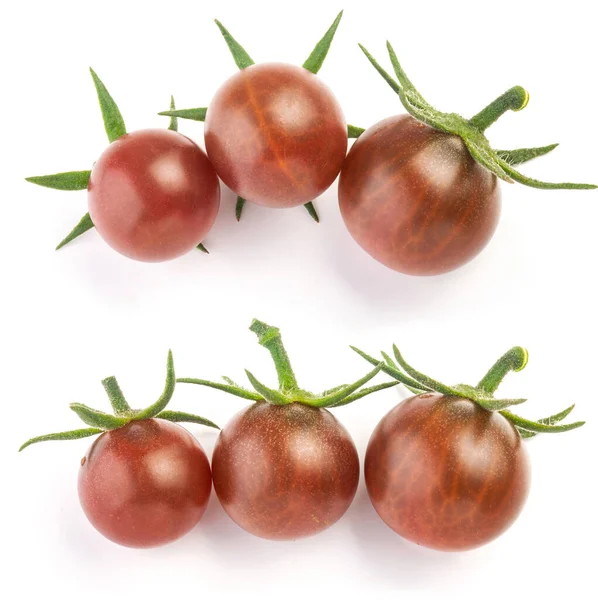 Świeże Dojrzałe Pomidory Wiśniowe Zielonym Peduncle Izolowane Białym — Zdjęcie stockowe