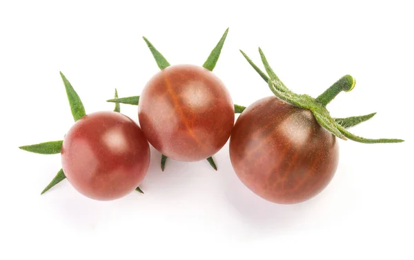 Tomate Fraîche Mûre Aux Cerises Avec Pédoncule Vert Isolé Sur — Photo